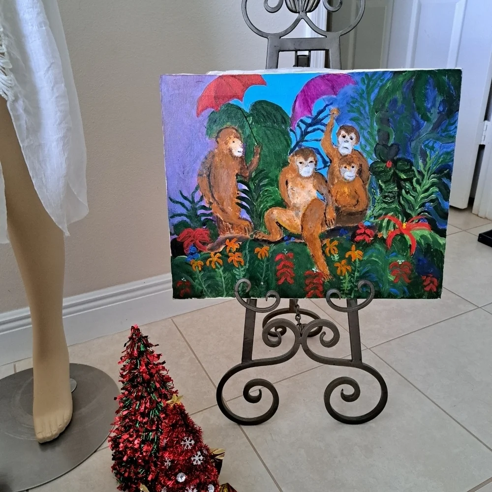 Colorful Monkey Painting with Umbrella - Picture 2 of 6